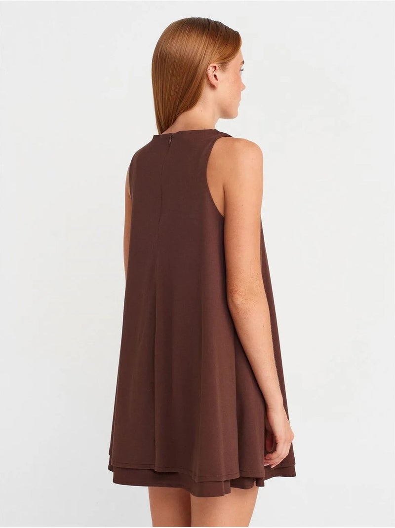 DILVIN Robe chasuble mini sans manches en popeline de coton Marron - Kiabi