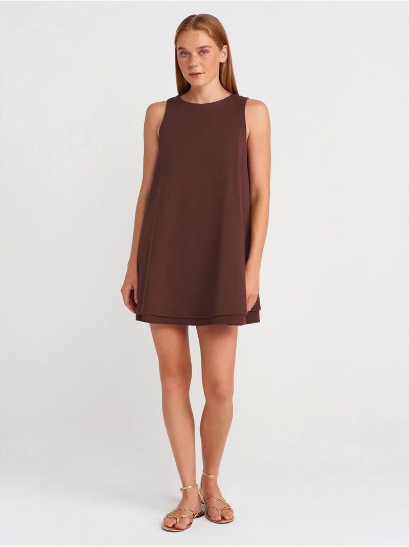 DILVIN Robe chasuble mini sans manches en popeline de coton Marron - Kiabi