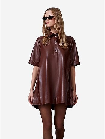 DILVIN Robe-chemise Mini Ample En Simili Cuir