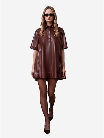 DILVIN Robe-chemise Mini Ample En Simili Cuir