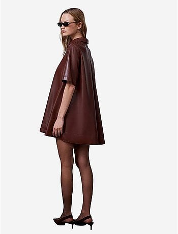 DILVIN Robe-chemise Mini Ample En Simili Cuir