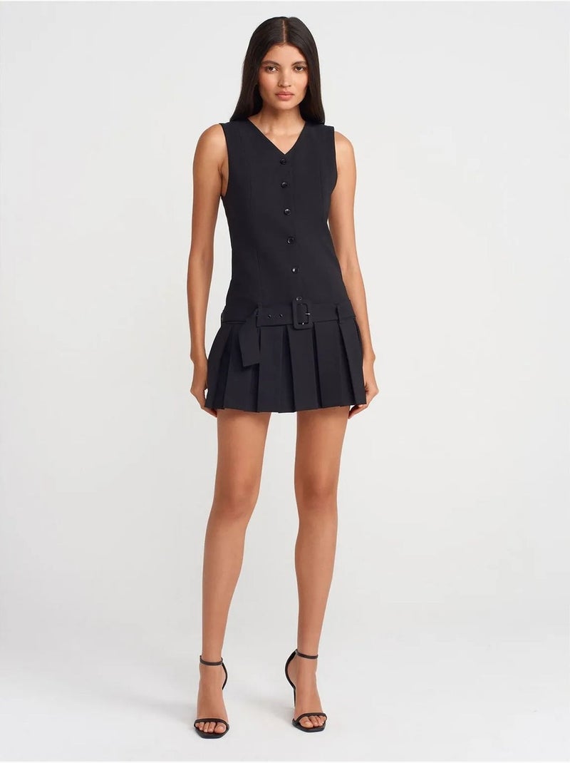 DILVIN Robe Courte Ajustée Avec Ceinture Noir - Kiabi
