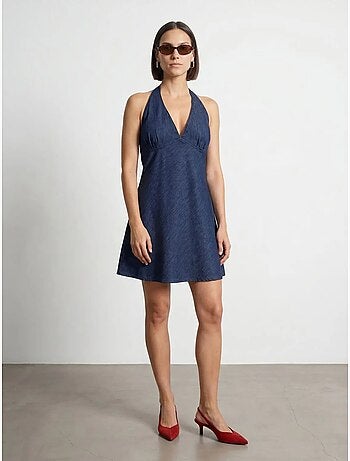 Dilvin robe courte en denim à col halter