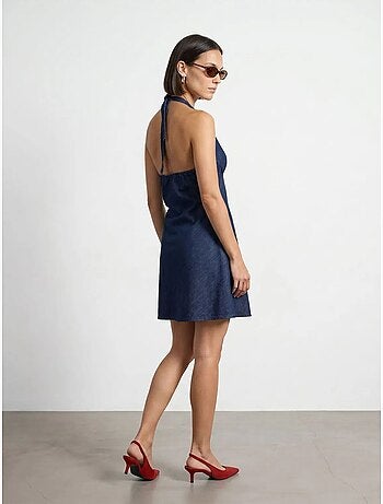 Dilvin robe courte en denim à col halter