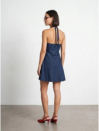 Dilvin robe courte en denim à col halter
