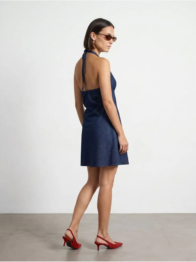 Dilvin robe courte en denim à col halter Bleu saphir - Kiabi