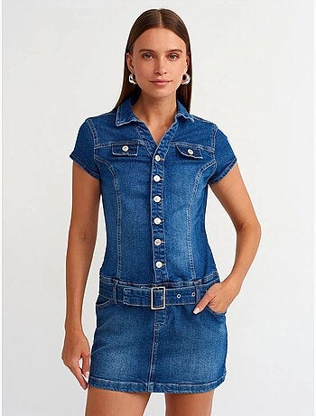 Dilvin robe courte en denim avec ceinture