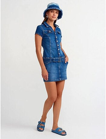 Dilvin robe courte en denim avec ceinture