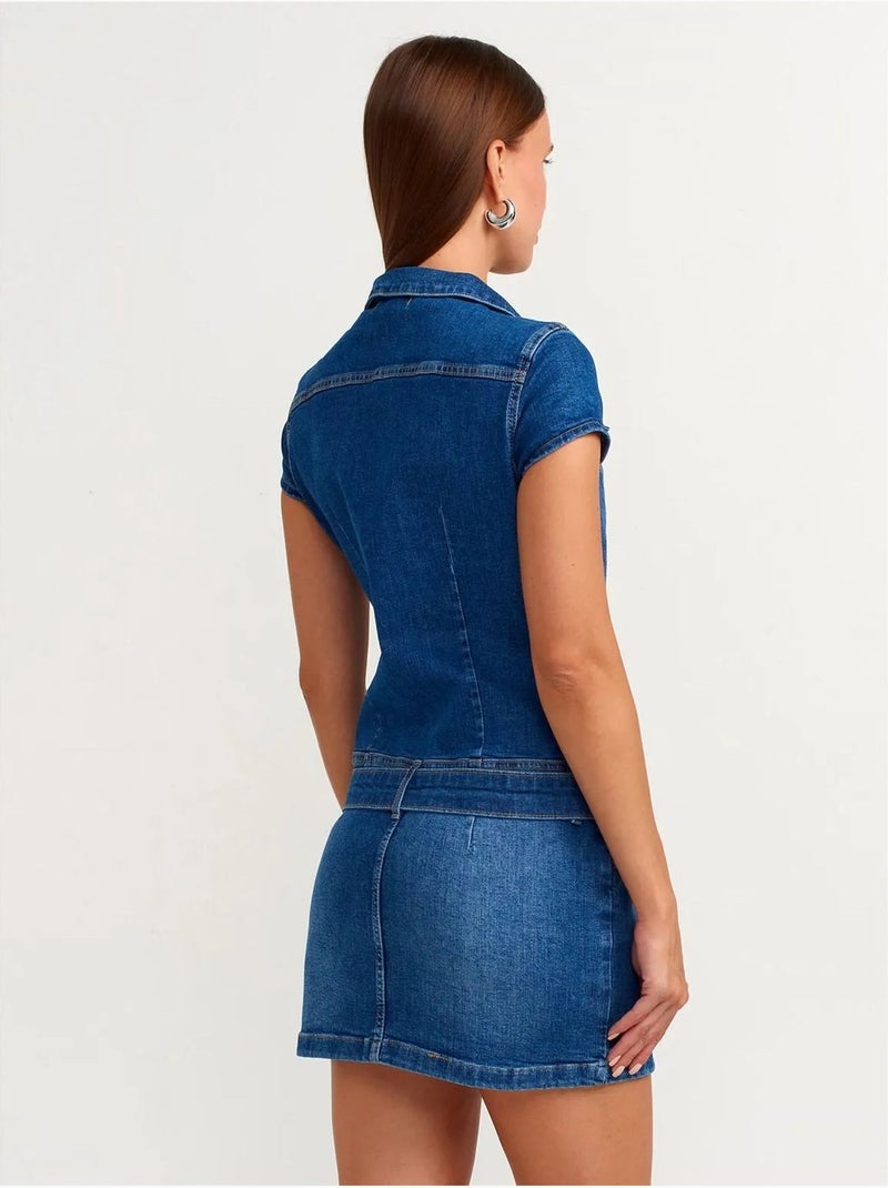 Dilvin robe courte en denim avec ceinture Bleu saphir - Kiabi