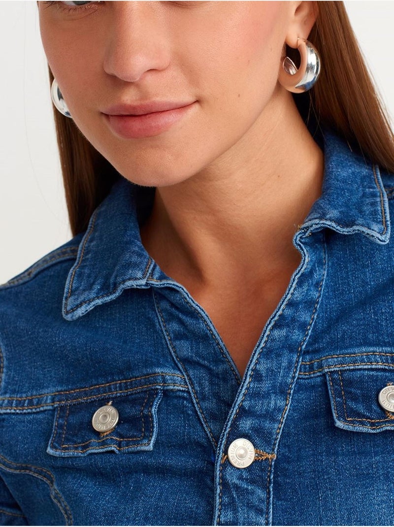 Dilvin robe courte en denim avec ceinture Bleu saphir - Kiabi