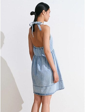 DILVIN Robe Courte En Denim De Coton À Col Halter