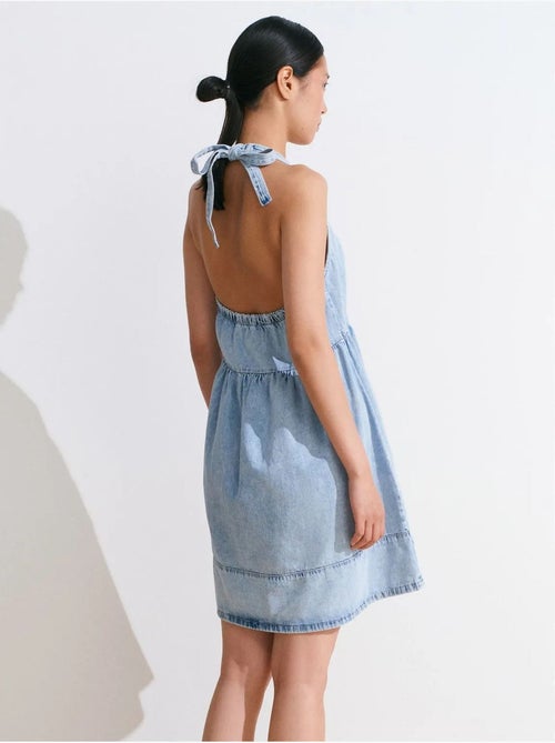 DILVIN Robe Courte En Denim De Coton À Col Halter - Kiabi DILVIN Robe Courte En Denim De Coton À Col Halter - Kiabi