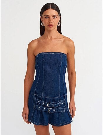 DILVIN Robe Courte En Denim Sans Bretelles Avec Ceinture