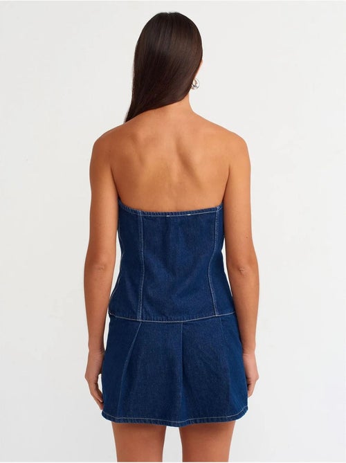 DILVIN Robe Courte En Denim Sans Bretelles Avec Ceinture - Kiabi DILVIN Robe Courte En Denim Sans Bretelles Avec Ceinture - Kiabi