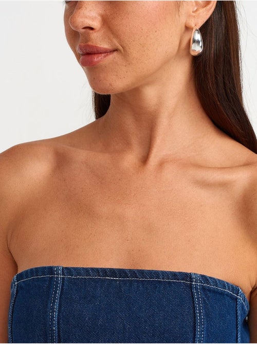 DILVIN Robe Courte En Denim Sans Bretelles Avec Ceinture - Kiabi DILVIN Robe Courte En Denim Sans Bretelles Avec Ceinture - Kiabi