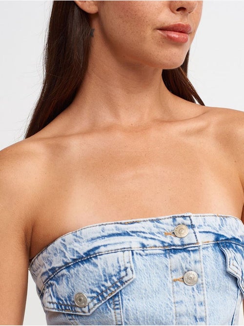 DILVIN Robe Courte En Denim Sans Bretelles - Kiabi DILVIN Robe Courte En Denim Sans Bretelles - Kiabi