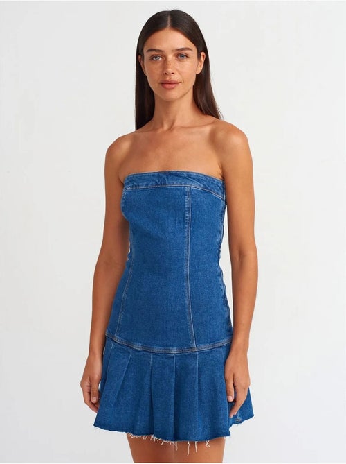 DILVIN Robe Courte En Denim Sans Bretelles, Coupe Ajustée - Kiabi