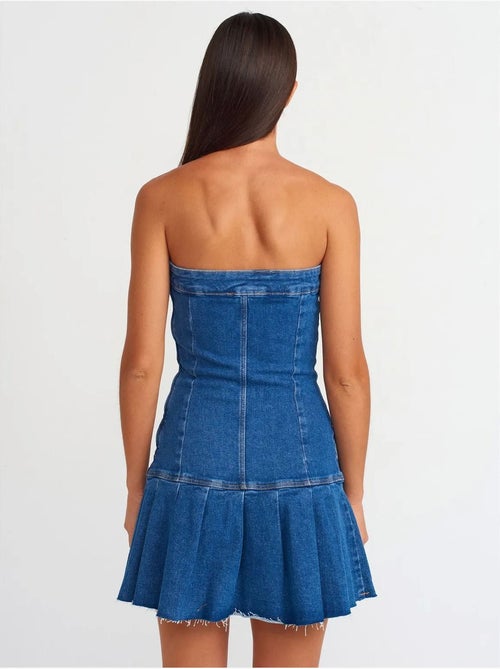 DILVIN Robe Courte En Denim Sans Bretelles, Coupe Ajustée - Kiabi