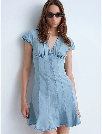 DILVIN Robe Courte En Denim Trapèze