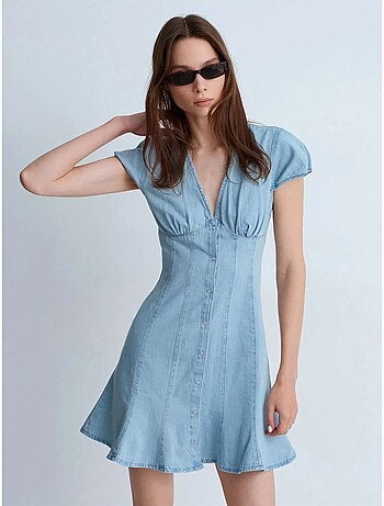 DILVIN Robe Courte En Denim Trapèze
