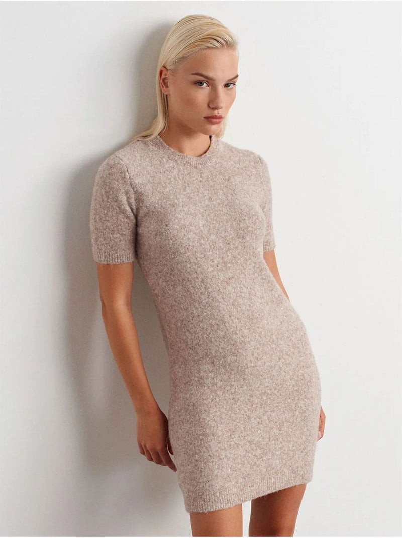 DILVIN Robe Courte En Maille Côtelée Beige naturel - Kiabi