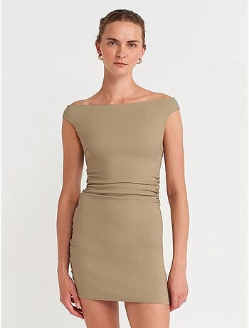 DILVIN Robe Courte Moulante Bardot