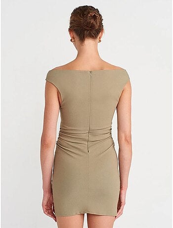 DILVIN Robe Courte Moulante Bardot