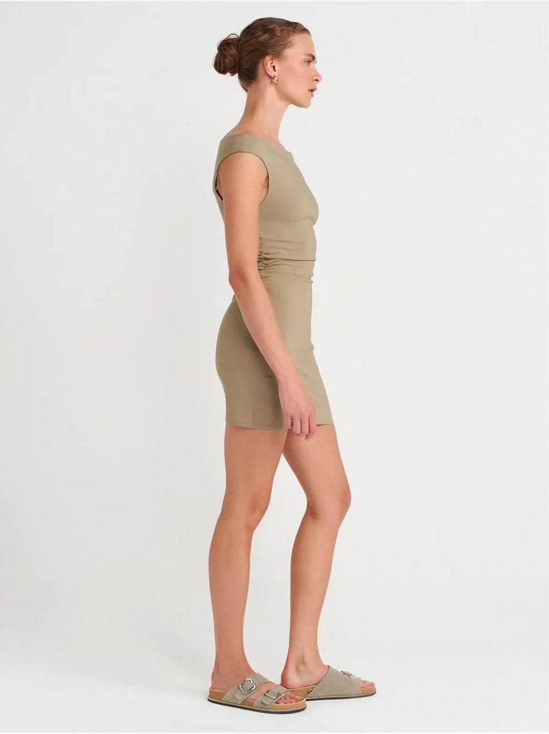 DILVIN Robe Courte Moulante Bardot Kaki - Kiabi