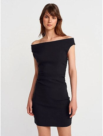 DILVIN Robe Courte Moulante Bardot
