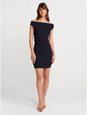 DILVIN Robe Courte Moulante Bardot