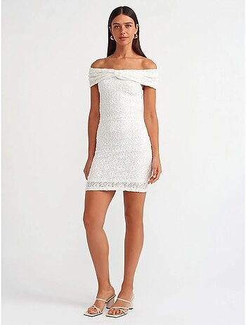 DILVIN Robe Courte Moulante En Dentelle