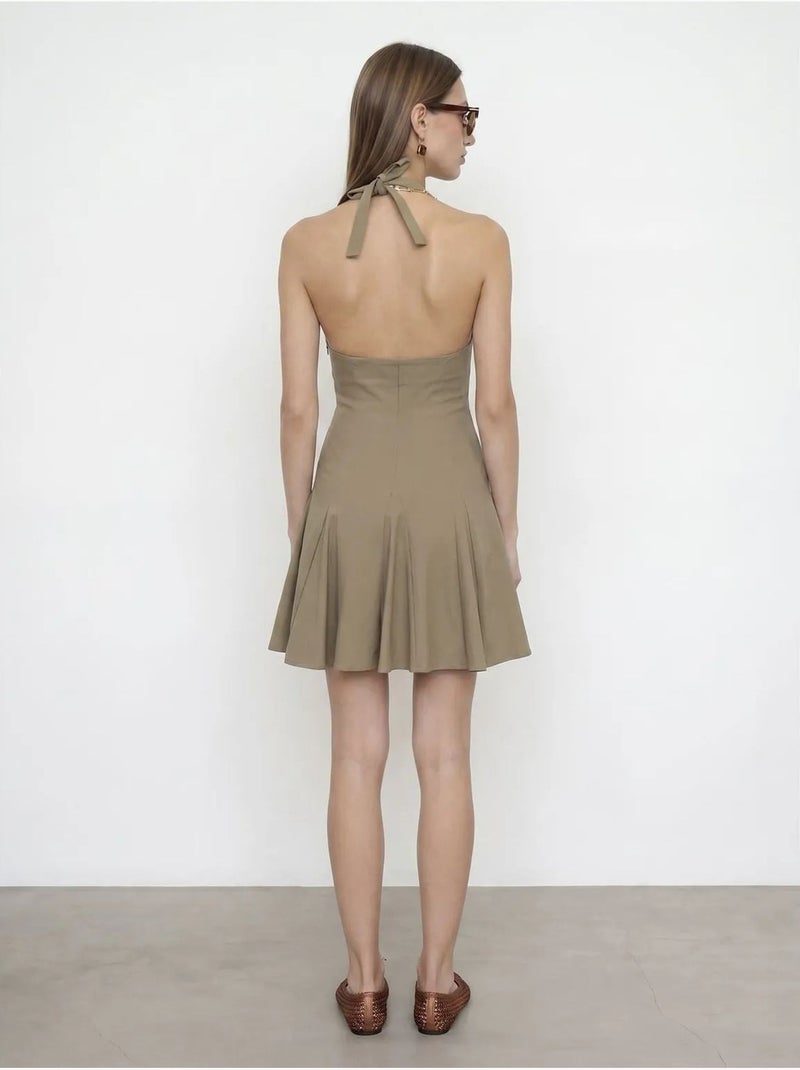 DILVIN Robe Courte Skater À Col Halter Kaki - Kiabi