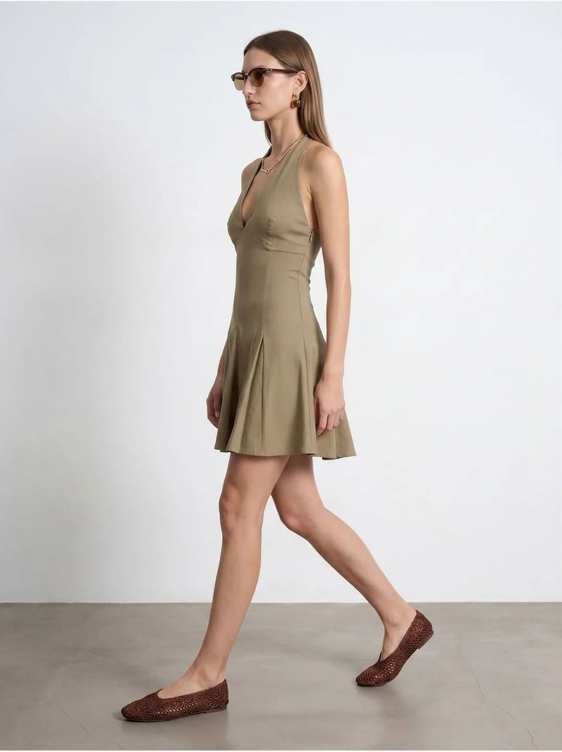 DILVIN Robe Courte Skater À Col Halter Kaki - Kiabi