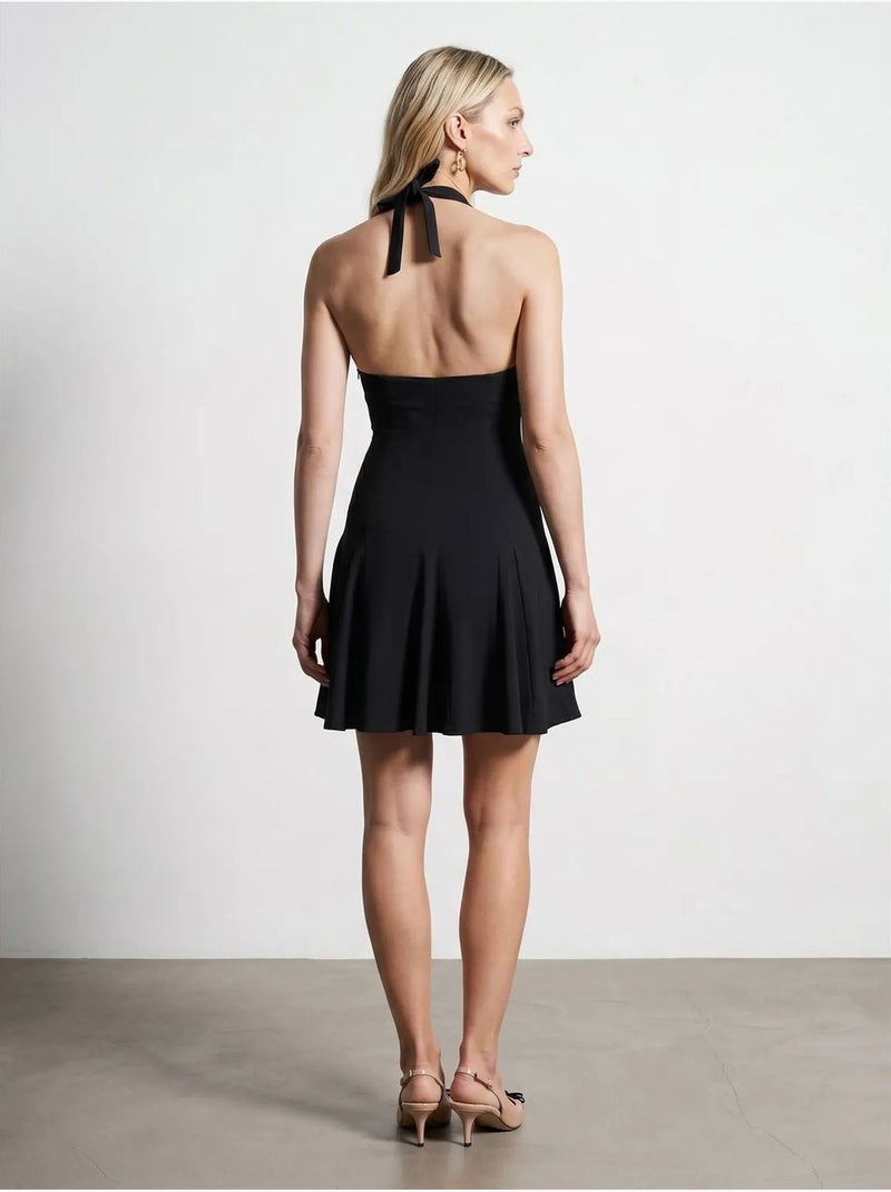 DILVIN Robe Courte Skater À Col Halter Noir - Kiabi
