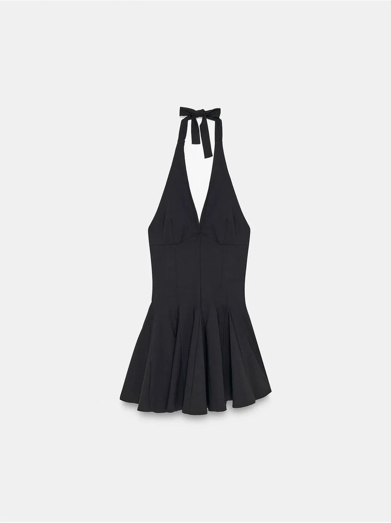 DILVIN Robe Courte Skater À Col Halter Noir - Kiabi