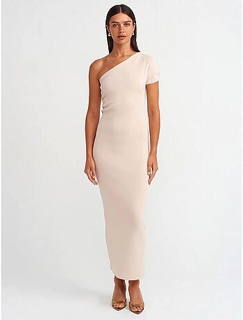 DILVIN Robe Longue Moulante À Une Manche Asymétrique