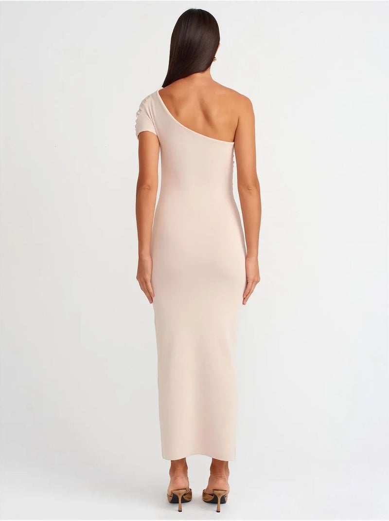 DILVIN Robe Longue Moulante À Une Manche Asymétrique Crème - Kiabi
