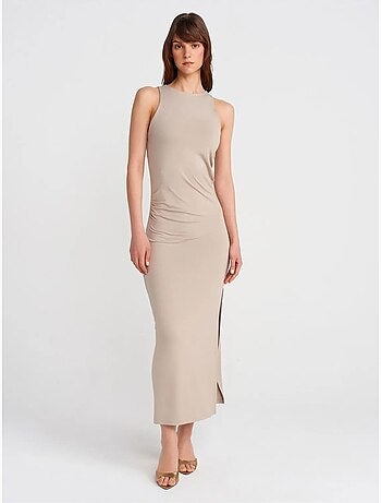Dilvin robe longue moulante sans manches avec fente