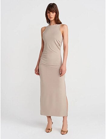 Dilvin robe longue moulante sans manches avec fente