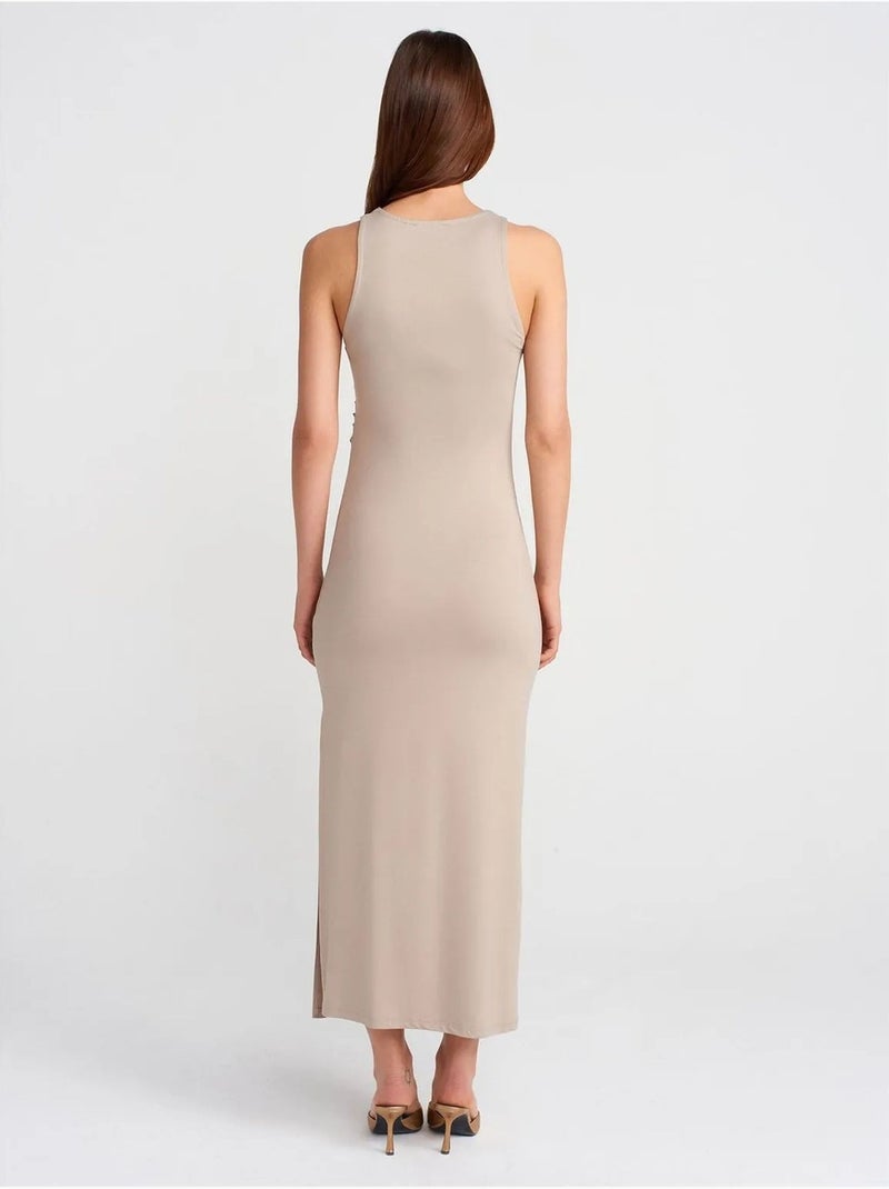 Dilvin robe longue moulante sans manches avec fente Beige argile - Kiabi