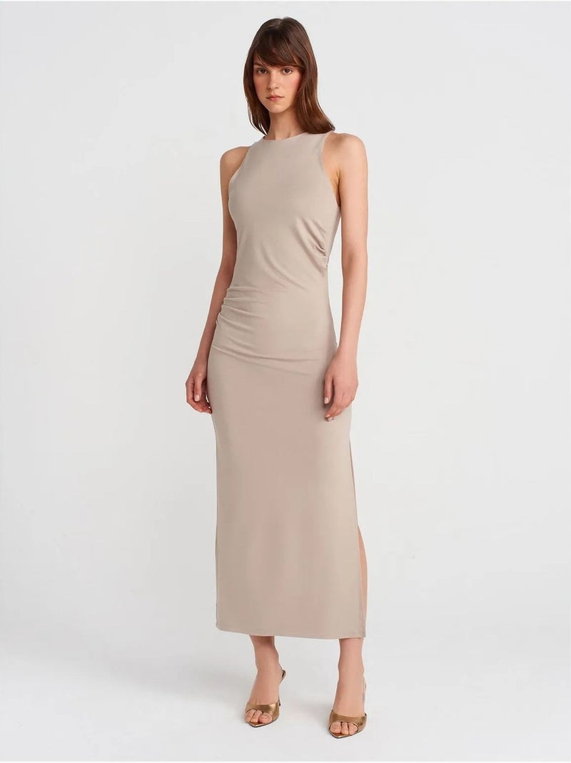 Dilvin robe longue moulante sans manches avec fente Beige argile - Kiabi