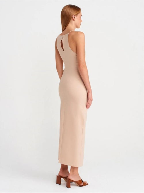 Dilvin robe midi moulante à col halter et fente - Kiabi