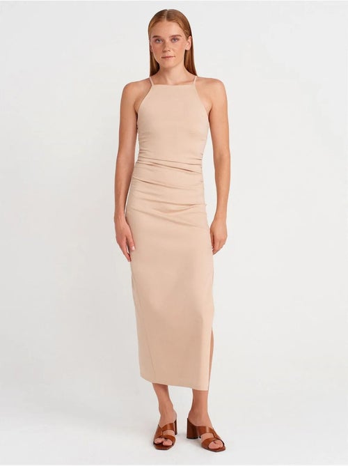 Dilvin robe midi moulante à col halter et fente - Kiabi