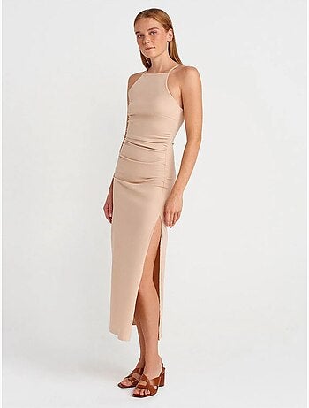 DILVIN Robe Midi Moulante À Col Halter Et Fente