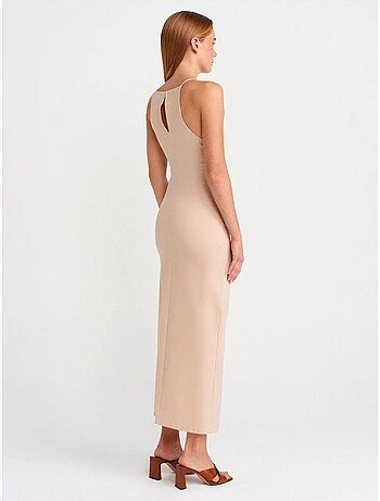 DILVIN Robe Midi Moulante À Col Halter Et Fente
