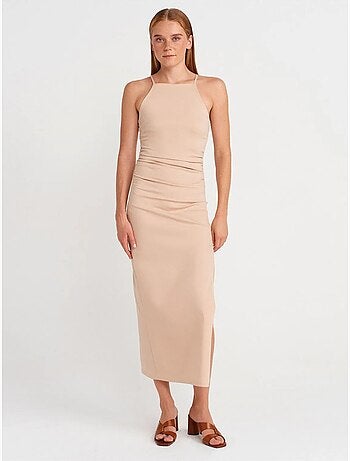DILVIN Robe Midi Moulante À Col Halter Et Fente
