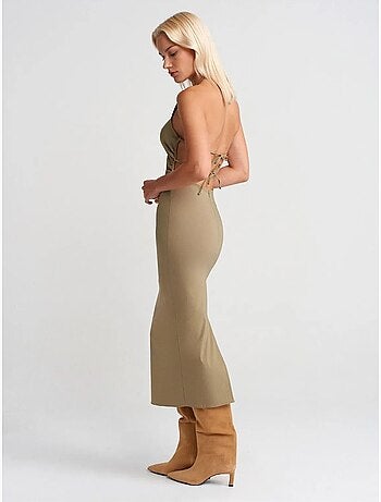 DILVIN Robe Midi Moulante À Col Halter