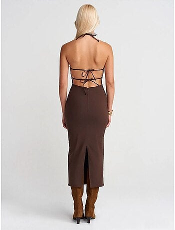 DILVIN Robe Midi Moulante À Col Halter