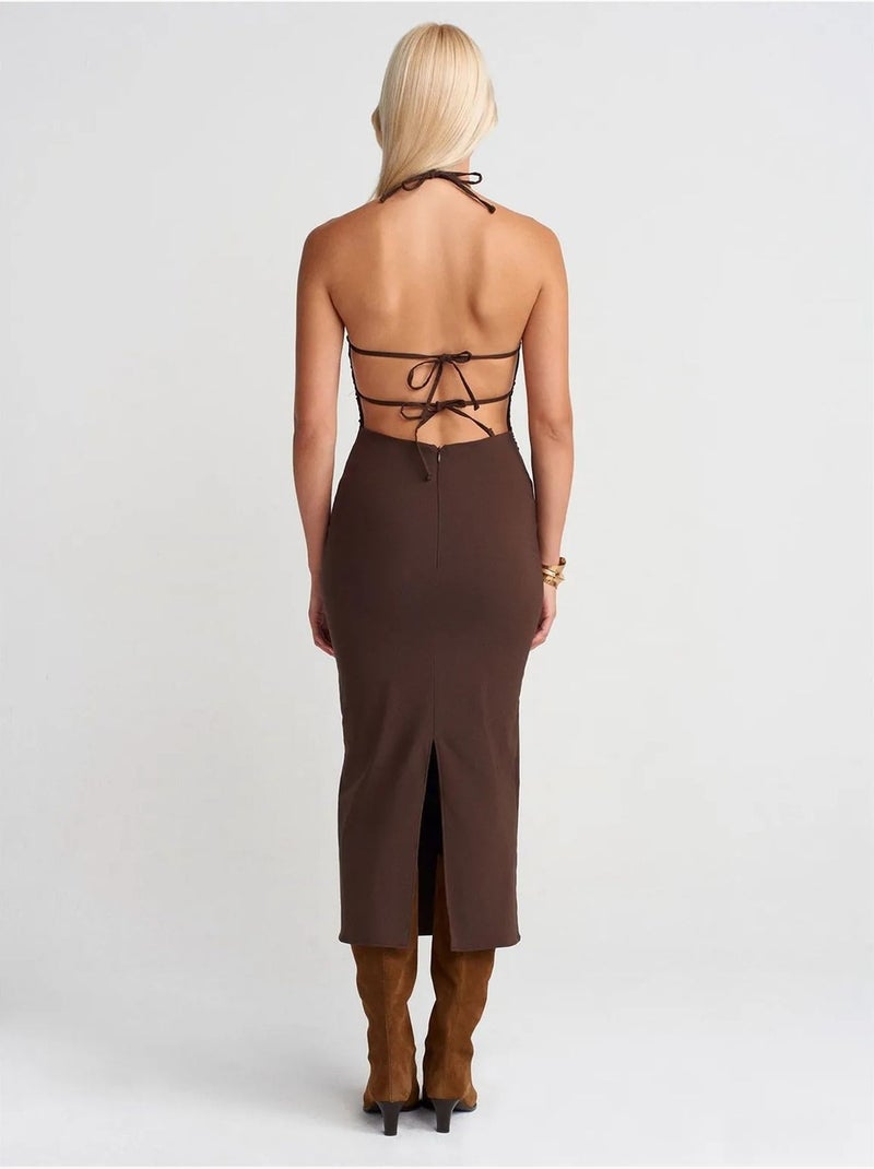 DILVIN Robe Midi Moulante À Col Halter Marron chocolat - Kiabi