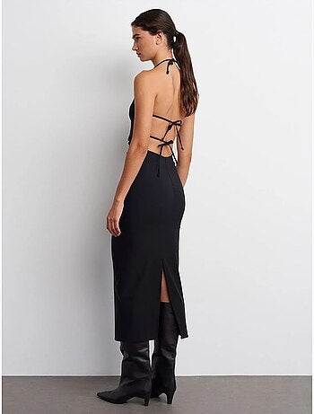 DILVIN Robe Midi Moulante À Col Halter